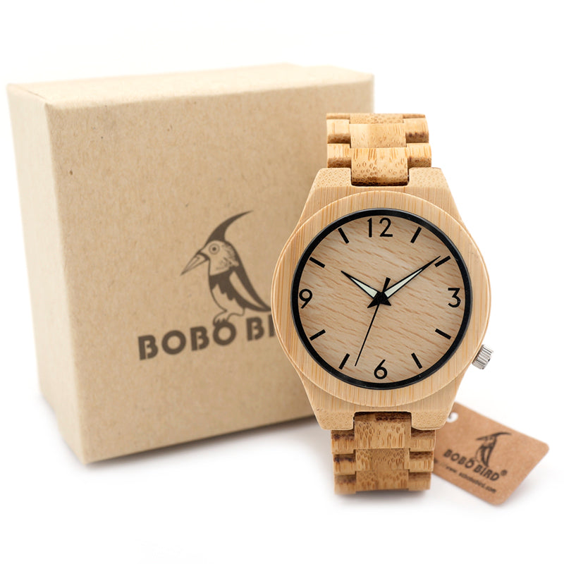 L-D27 Luminous Hand Natural All Bamboo Wood Watches Top Brand Luxury