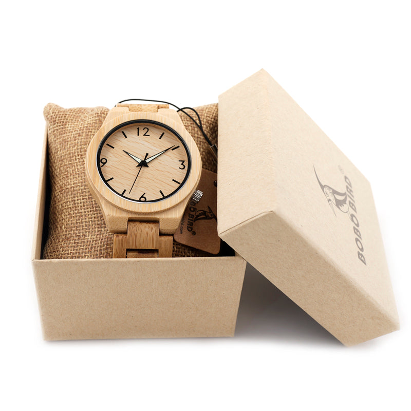 L-D27 Luminous Hand Natural All Bamboo Wood Watches Top Brand Luxury