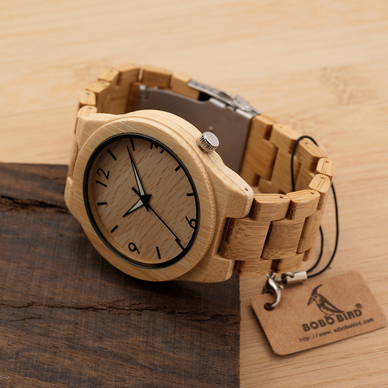 L-D27 Luminous Hand Natural All Bamboo Wood Watches Top Brand Luxury