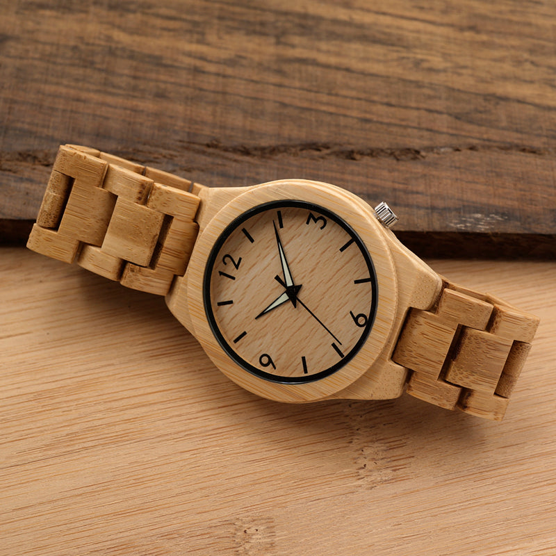 L-D27 Luminous Hand Natural All Bamboo Wood Watches Top Brand Luxury