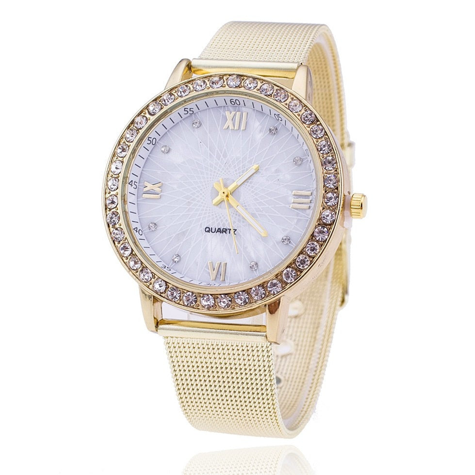 Diamond Women Watches Top Brand Luxury Mesh Stainless Steel Quartz