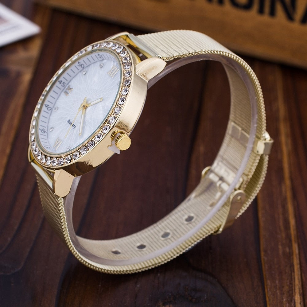 Diamond Women Watches Top Brand Luxury Mesh Stainless Steel Quartz