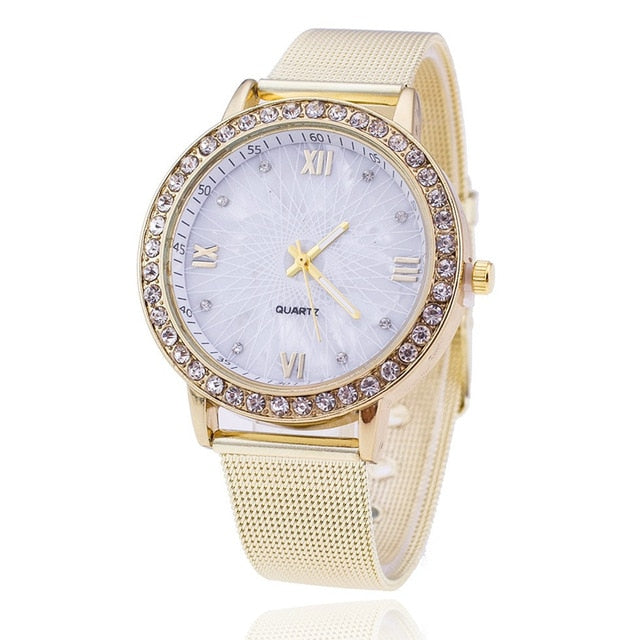 Diamond Women Watches Top Brand Luxury Mesh Stainless Steel Quartz