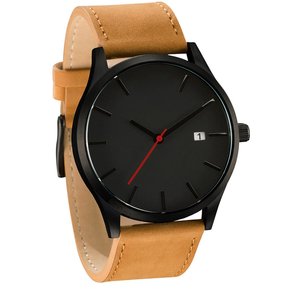 Women Minimalist Leather Watch Men's Round Case Analog Quartz Wrist
