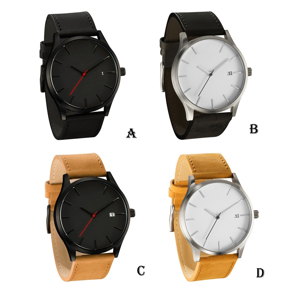 Women Minimalist Leather Watch Men's Round Case Analog Quartz Wrist