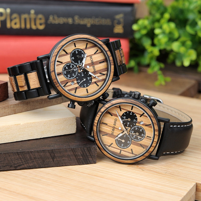 Stopwatch Bamboo Wooden Watches Men Wrist Watch Quartz