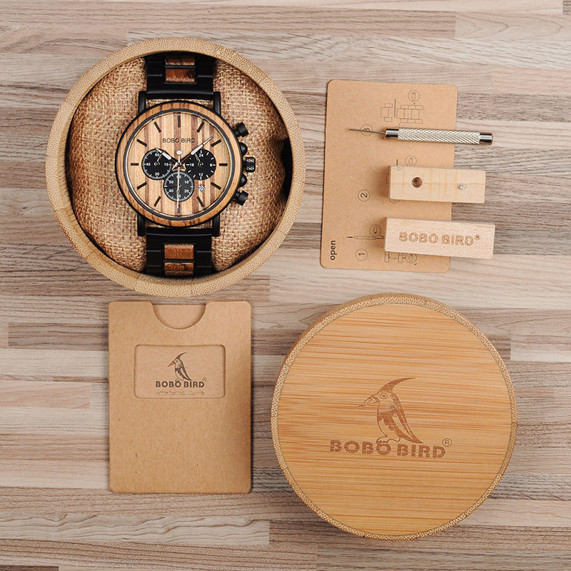 Stopwatch Bamboo Wooden Watches Men Wrist Watch Quartz