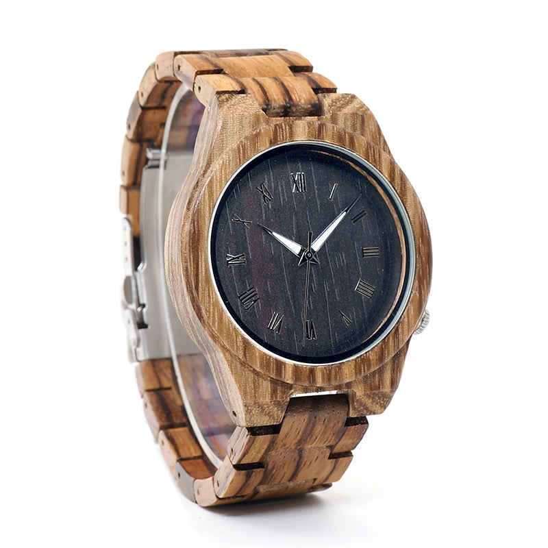 M30 Classical Zebre Wooden Watch Black Dial Wooden Fashion Clock Quartz
