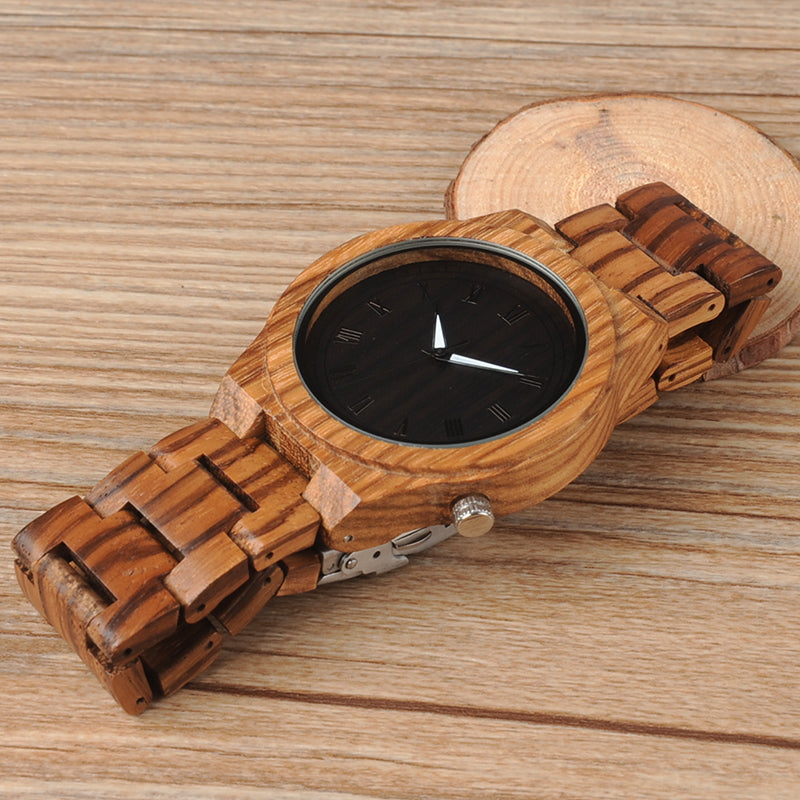 M30 Classical Zebre Wooden Watch Black Dial Wooden Fashion Clock Quartz