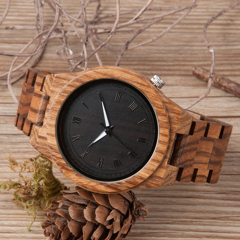 M30 Classical Zebre Wooden Watch Black Dial Wooden Fashion Clock Quartz