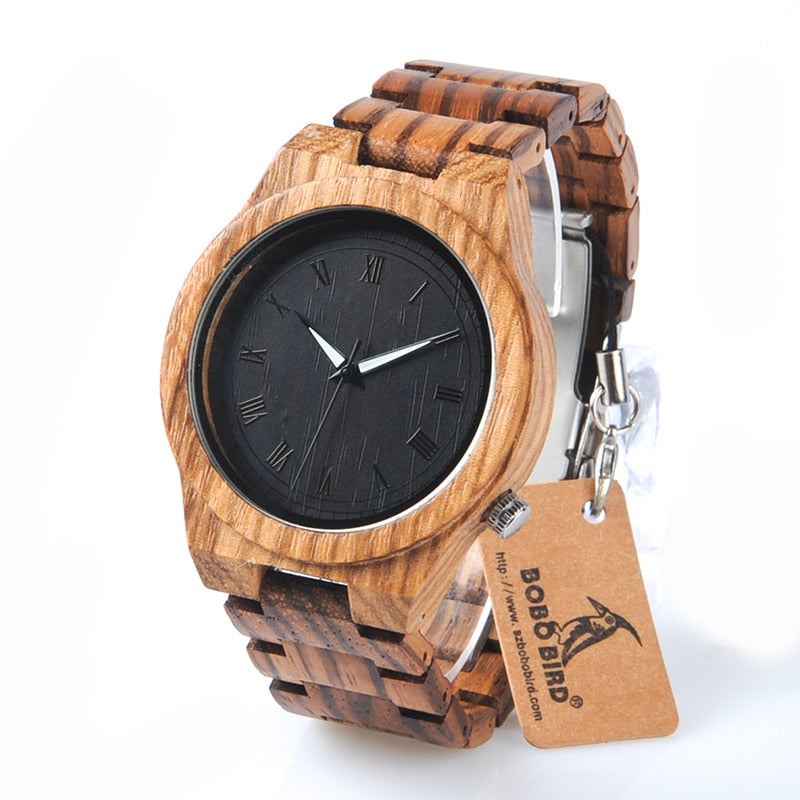 M30 Classical Zebre Wooden Watch Black Dial Wooden Fashion Clock Quartz