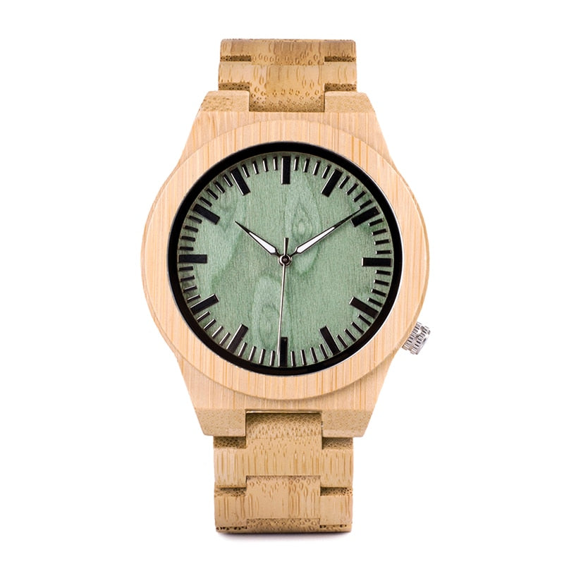 L-B22 Fashion Bamboo Men Watch with White Hands Casual