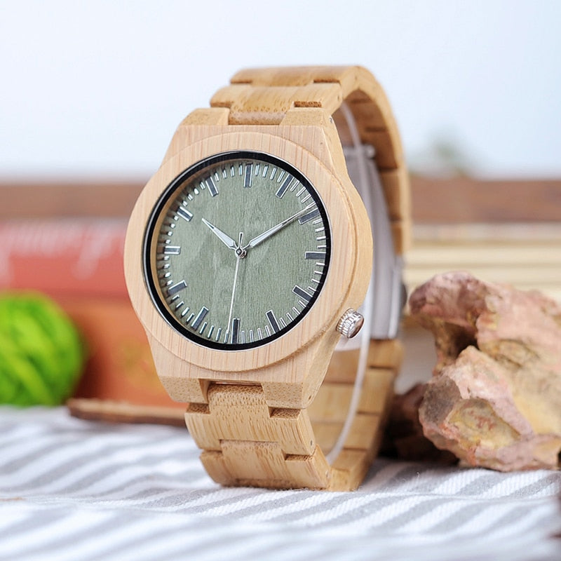L-B22 Fashion Bamboo Men Watch with White Hands Casual