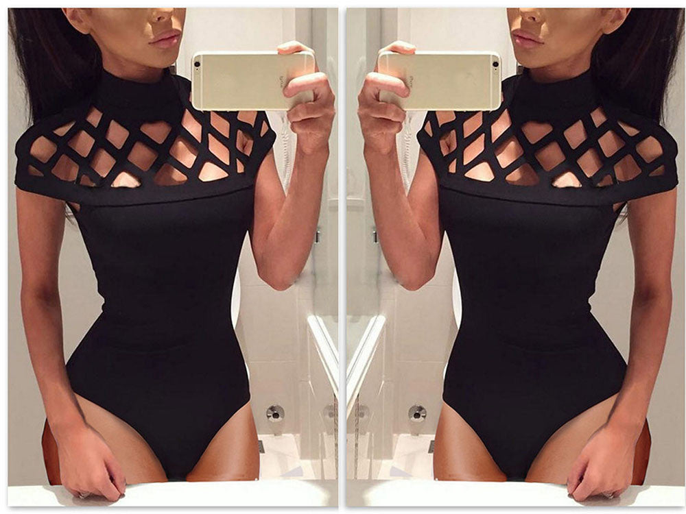 Elegant Choker Jumpsuit Womens High Neck Bodysuits Sexy Rompers