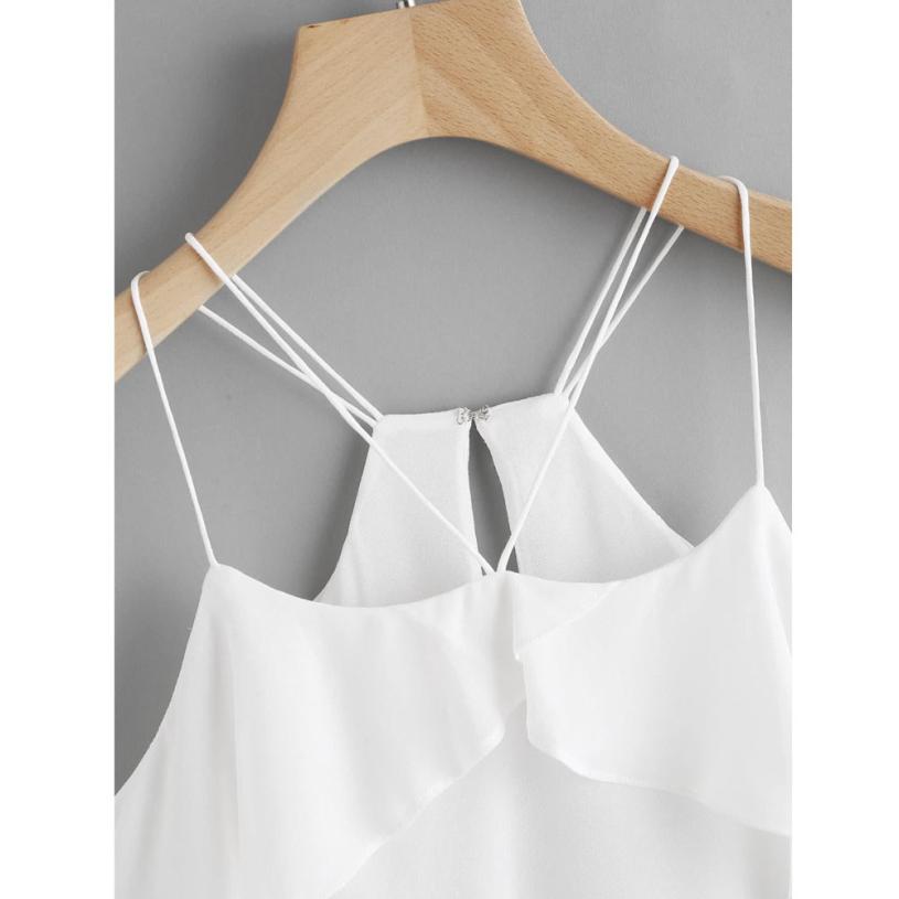Women Ruffles Crop Tops Casual Chiffon Sleeveless Vest Tank Shirt Blouse Sexy