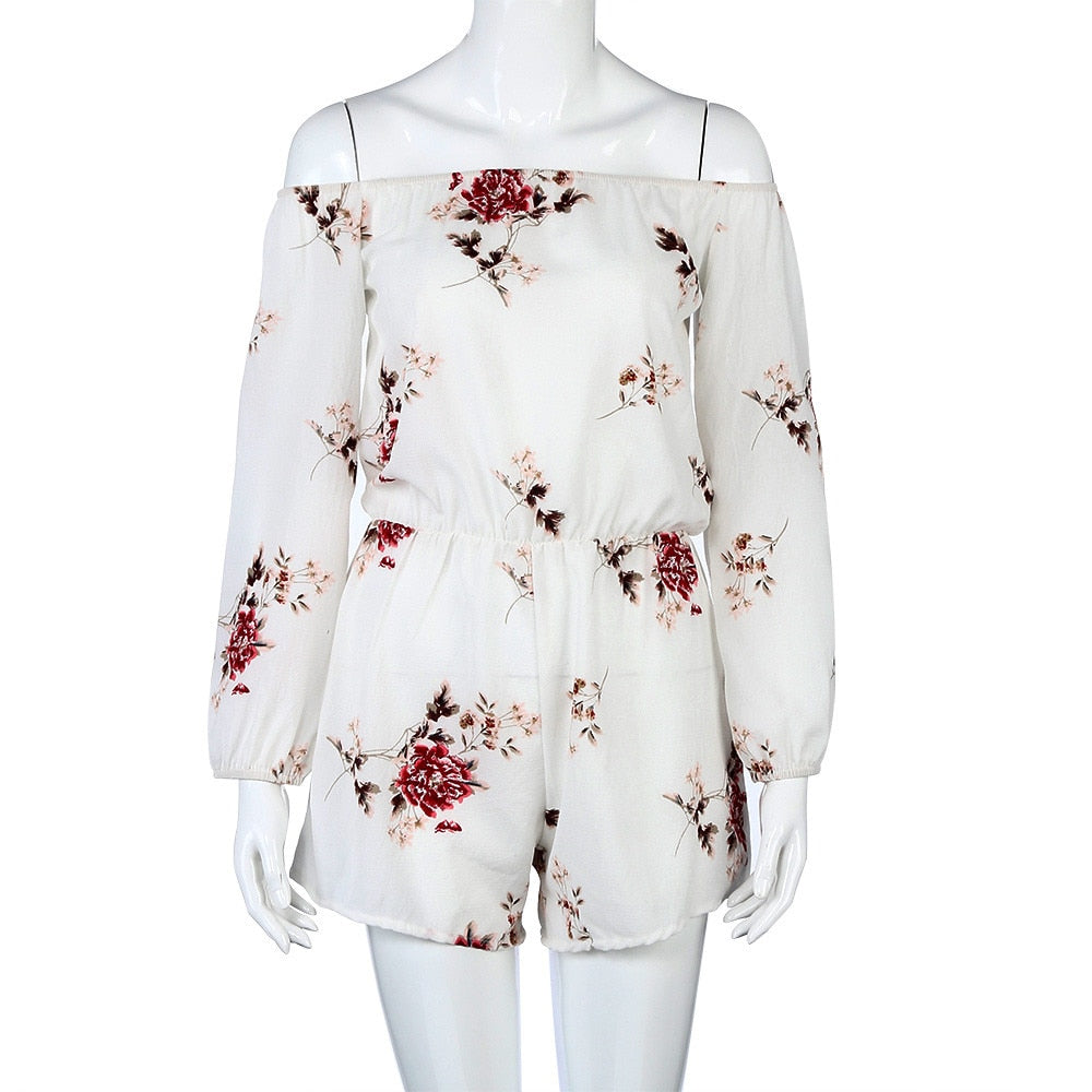 Fashion Floral Printed Rompers Women Summer Long Sleeve