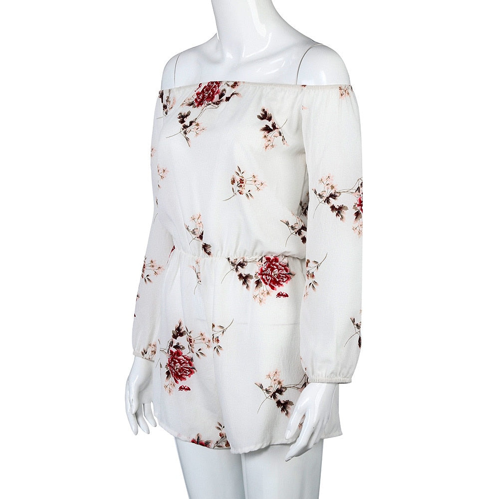 Fashion Floral Printed Rompers Women Summer Long Sleeve