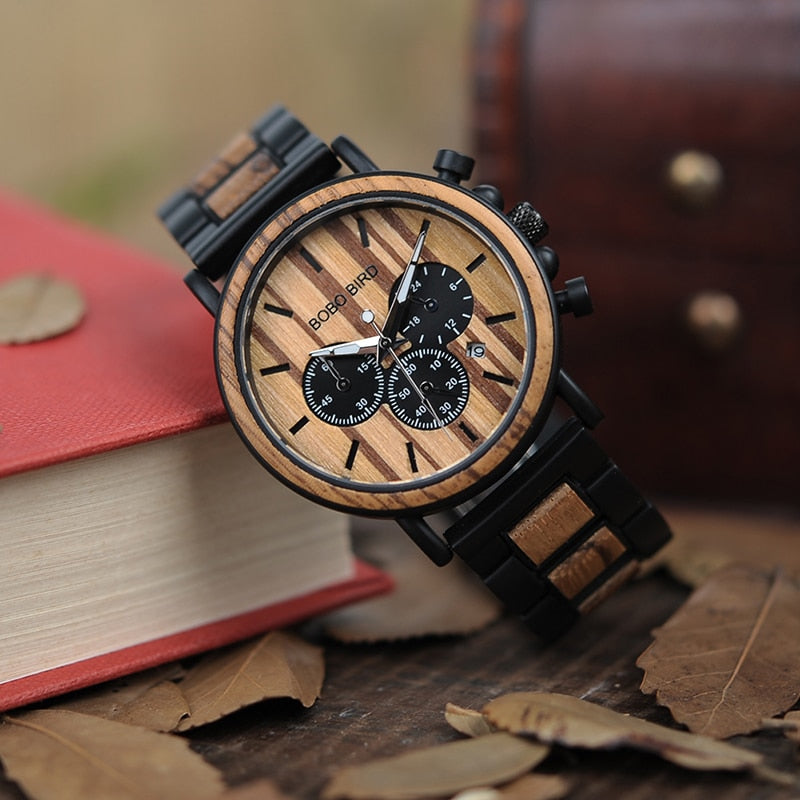 Unique Dial Stopwatch Bamboo Wooden Watches Men Wrist