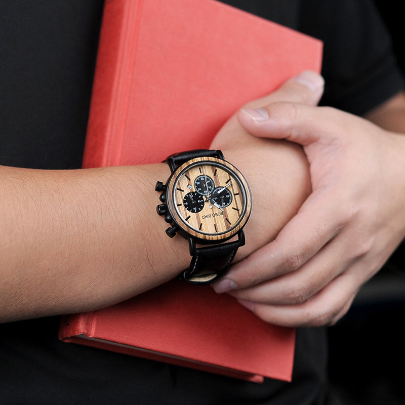 Stopwatch Bamboo Wooden Watches Men Wrist Watch Quartz