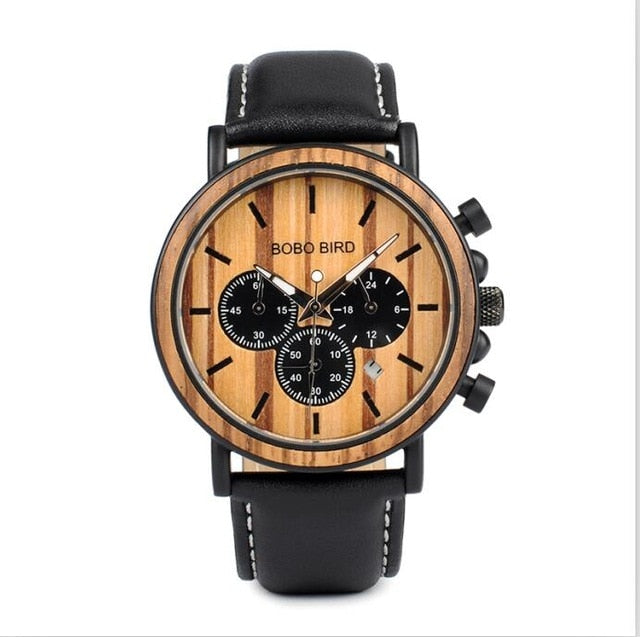 Stopwatch Bamboo Wooden Watches Men Wrist Watch Quartz