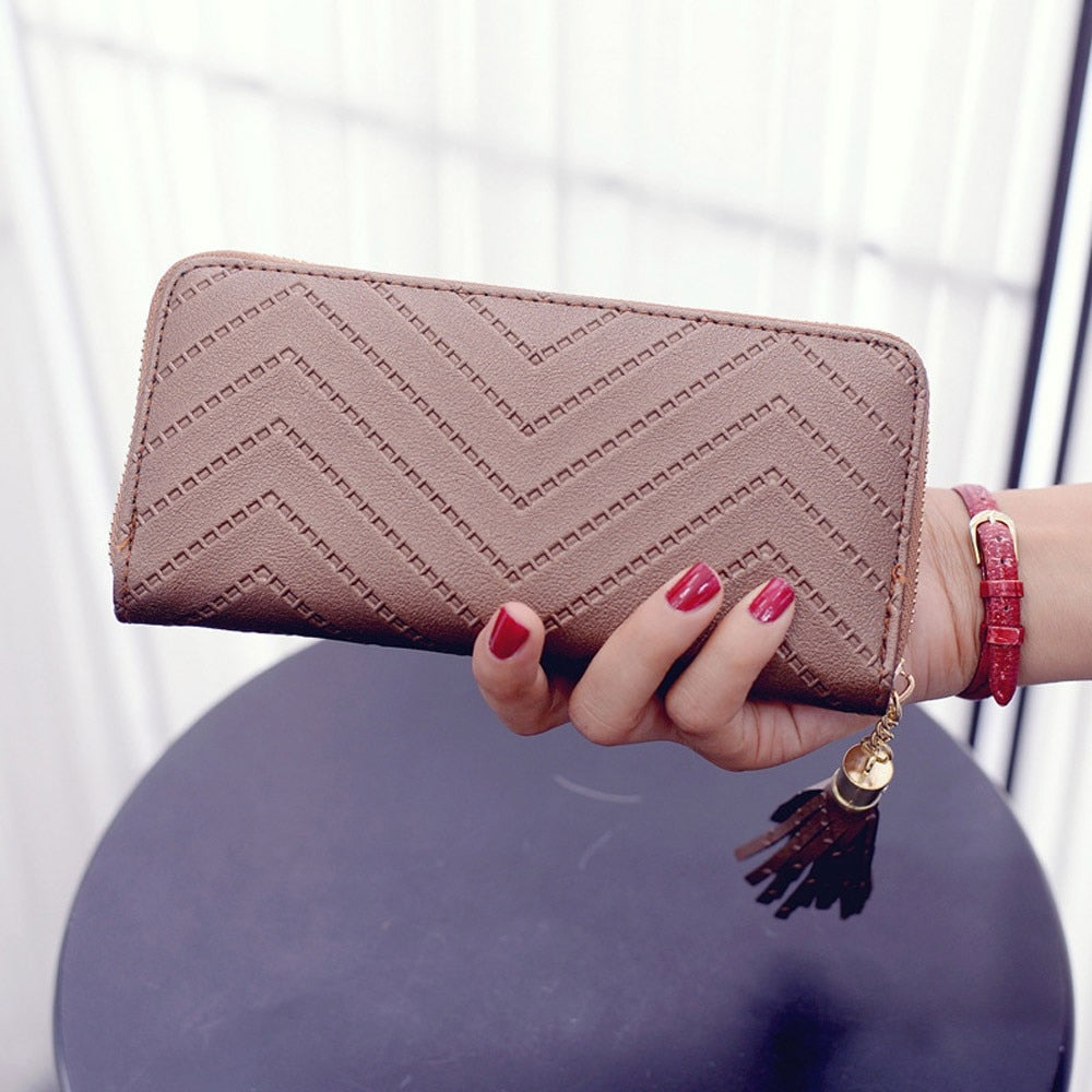 Women Lady Leather Long Wallet Tassel