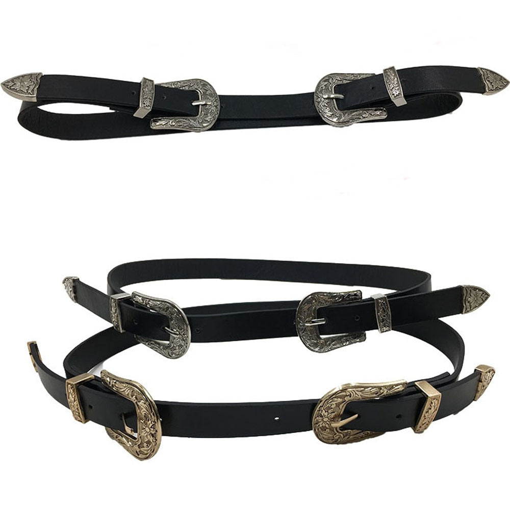 Women's Vintage Double Buckle Waist Belt Casual Fashion