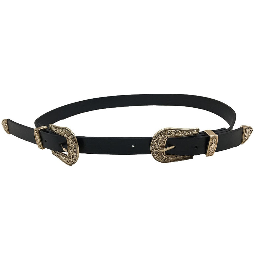 Women's Vintage Double Buckle Waist Belt Casual Fashion