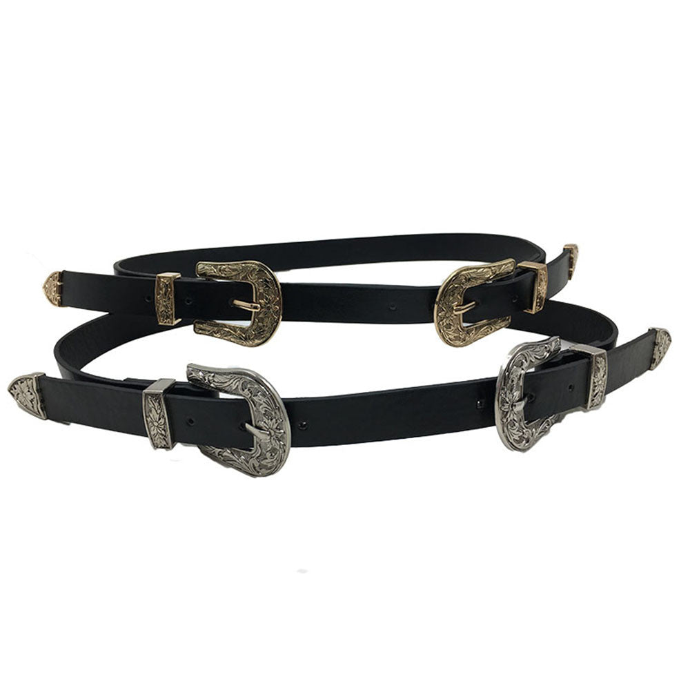 Women's Vintage Double Buckle Waist Belt Casual Fashion