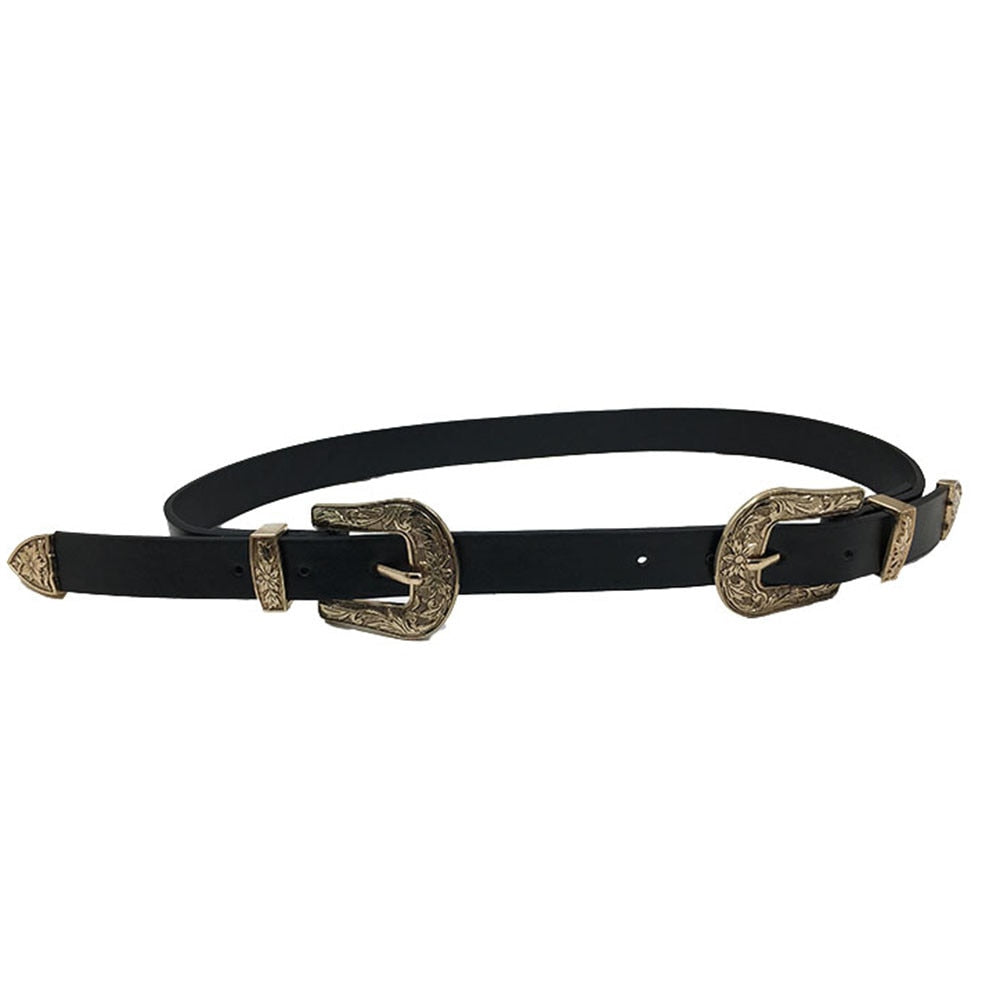 Women's Vintage Double Buckle Waist Belt Casual Fashion