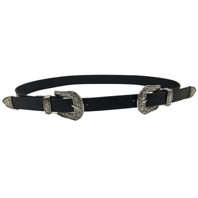 Women's Vintage Double Buckle Waist Belt Casual Fashion