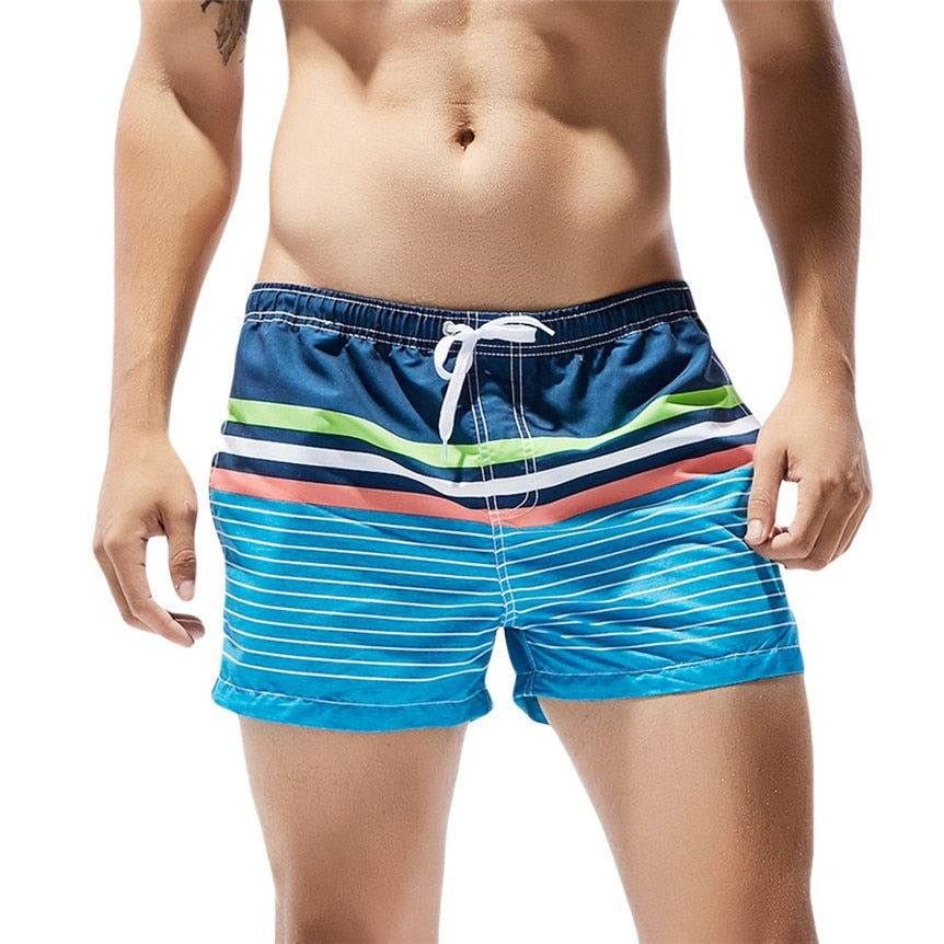 Newly Design Mens Summer Blue Striped Breathable Beach Board Shorts