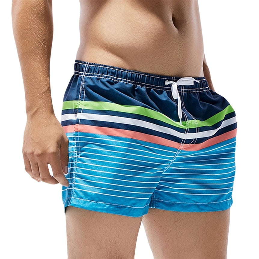 Newly Design Mens Summer Blue Striped Breathable Beach Board Shorts
