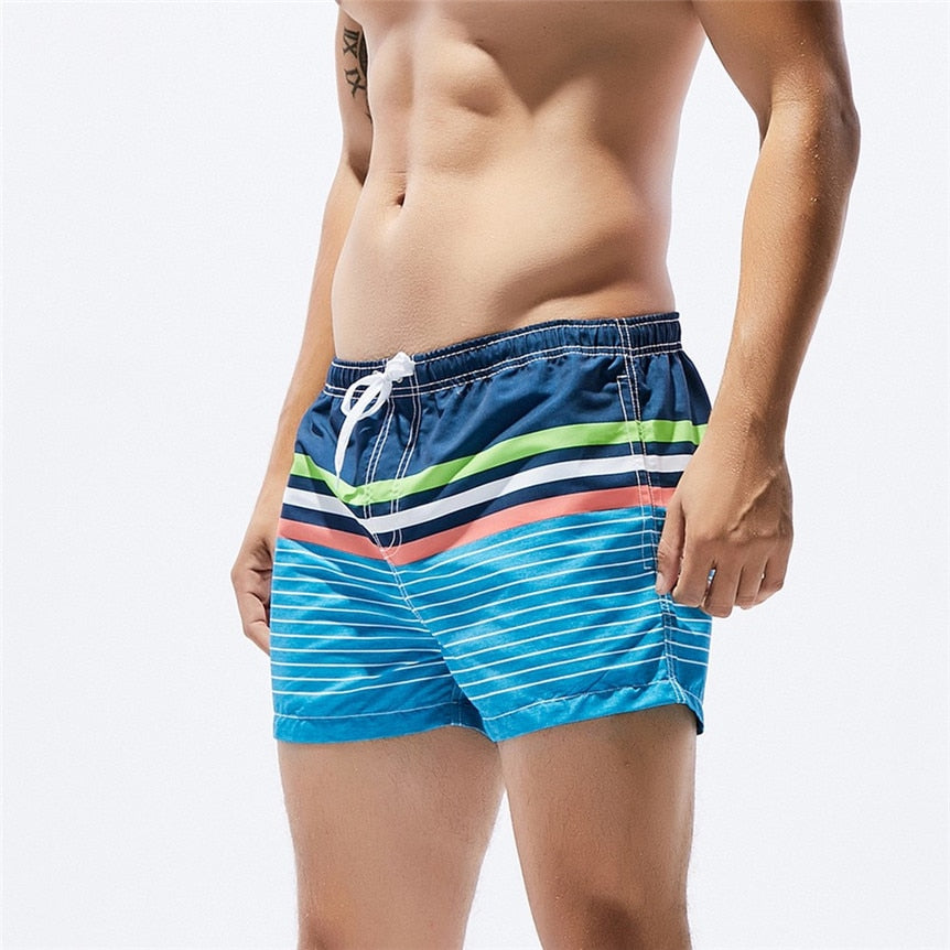 Newly Design Mens Summer Blue Striped Breathable Beach Board Shorts