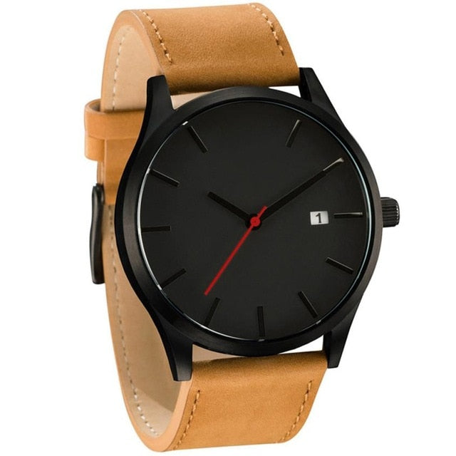 Women Minimalist Leather Watch Men's Round Case Analog Quartz Wrist