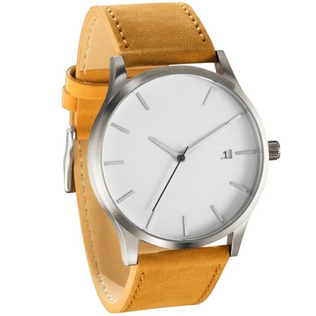 Women Minimalist Leather Watch Men's Round Case Analog Quartz Wrist