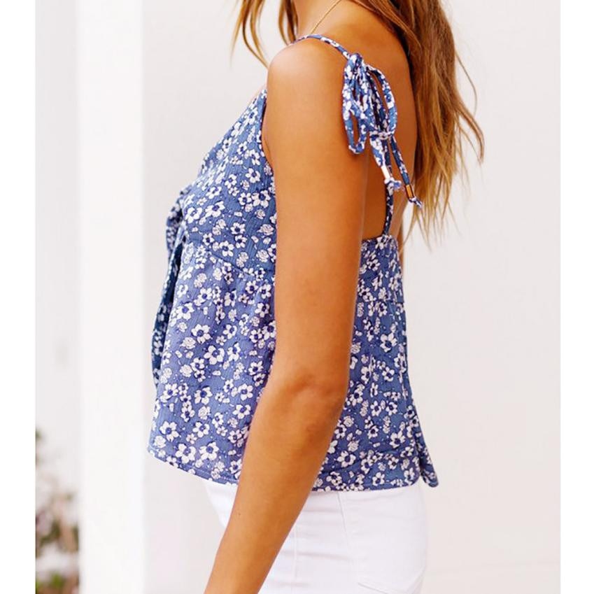 Women Floral Print Crop Top Summer Fashion Sleeveless Shirt