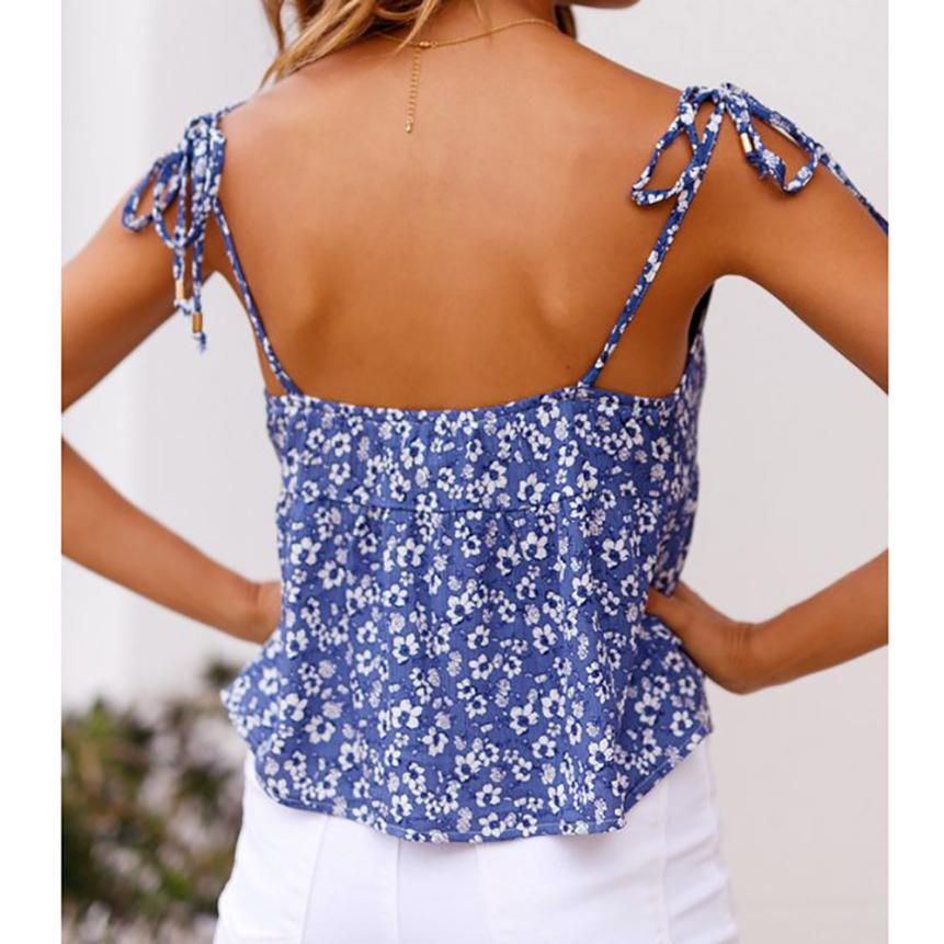 Women Floral Print Crop Top Summer Fashion Sleeveless Shirt