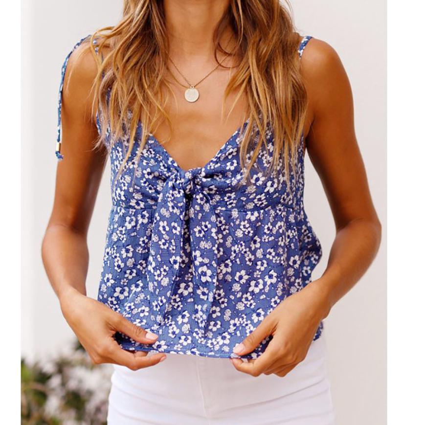 Women Floral Print Crop Top Summer Fashion Sleeveless Shirt