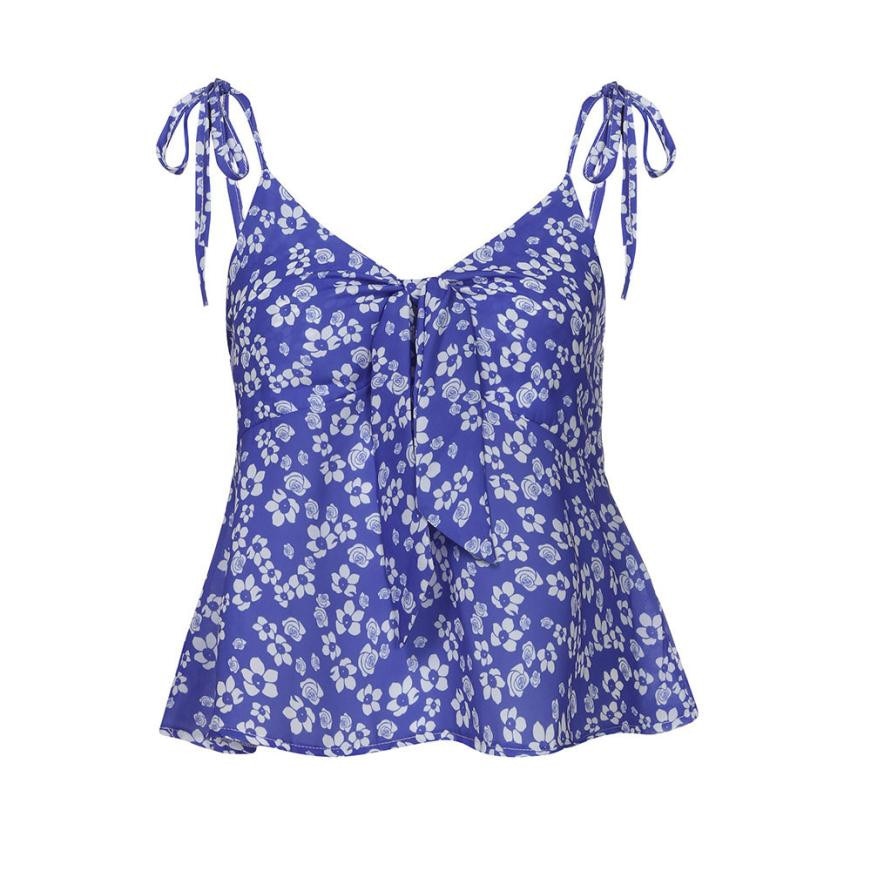 Women Floral Print Crop Top Summer Fashion Sleeveless Shirt