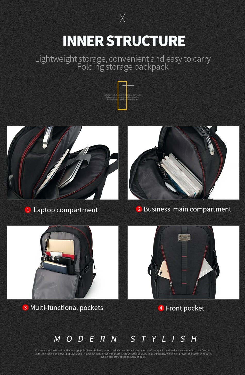 USB Charging Backpack Men Large Capacity Multifunction Teenager Waterproof