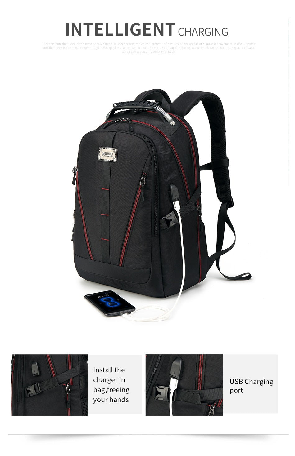 USB Charging Backpack Men Large Capacity Multifunction Teenager Waterproof