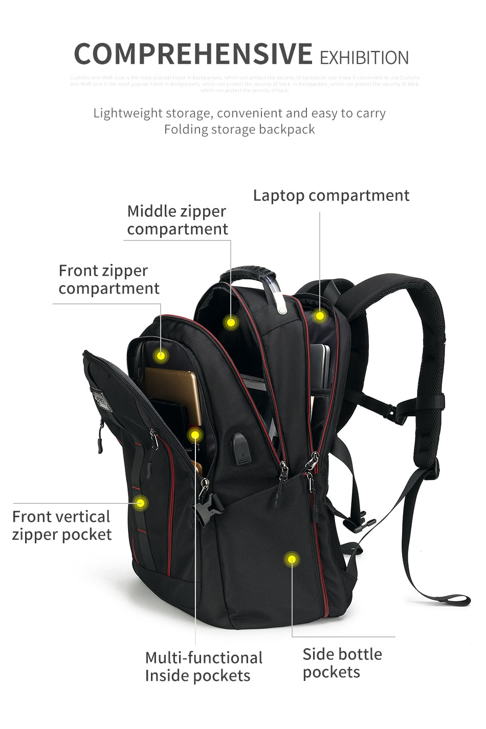 USB Charging Backpack Men Large Capacity Multifunction Teenager Waterproof