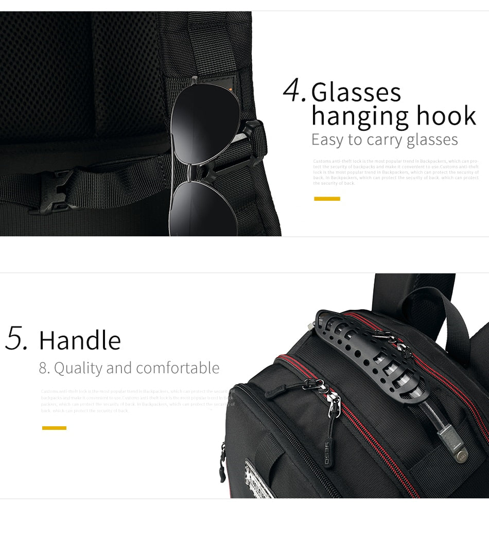 USB Charging Backpack Men Large Capacity Multifunction Teenager Waterproof