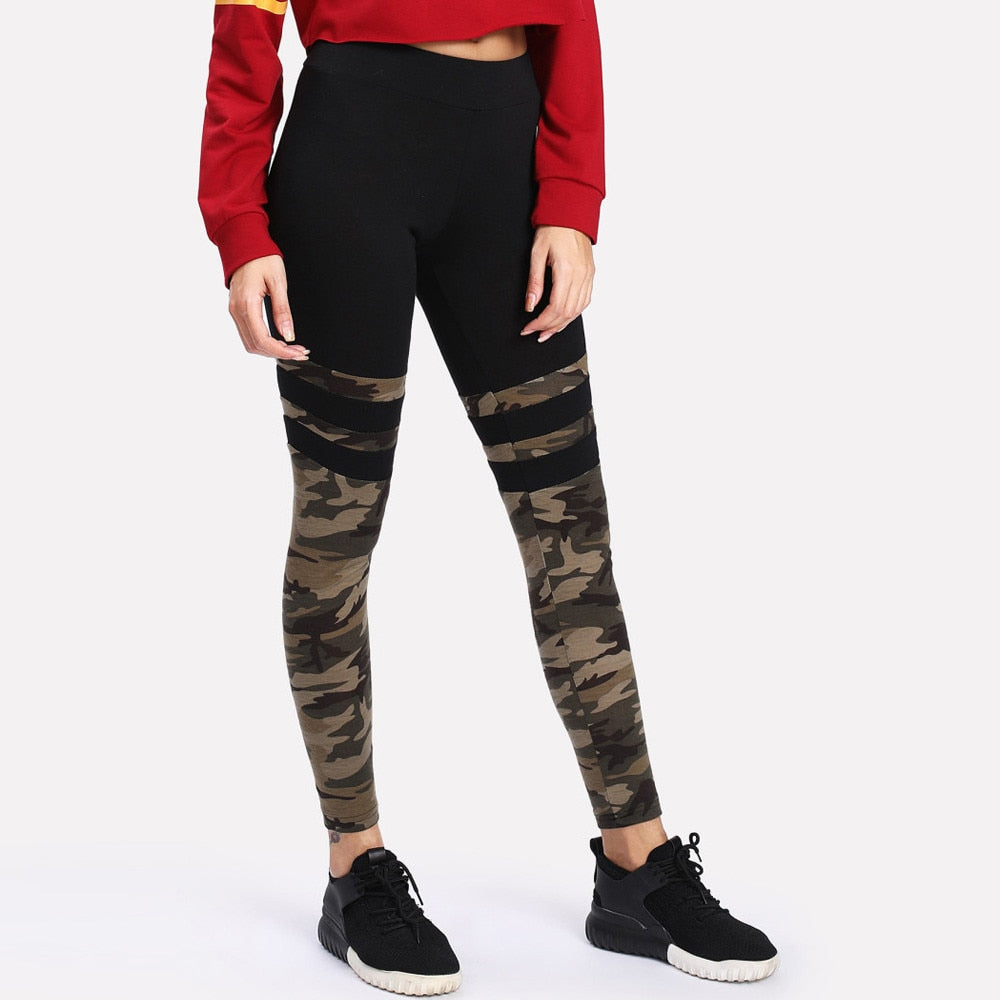 Women Camo Stitching Sports Pants Yoga