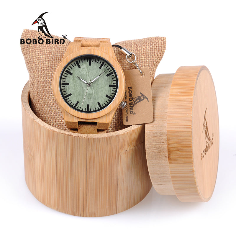L-B22 Fashion Bamboo Men Watch with White Hands Casual