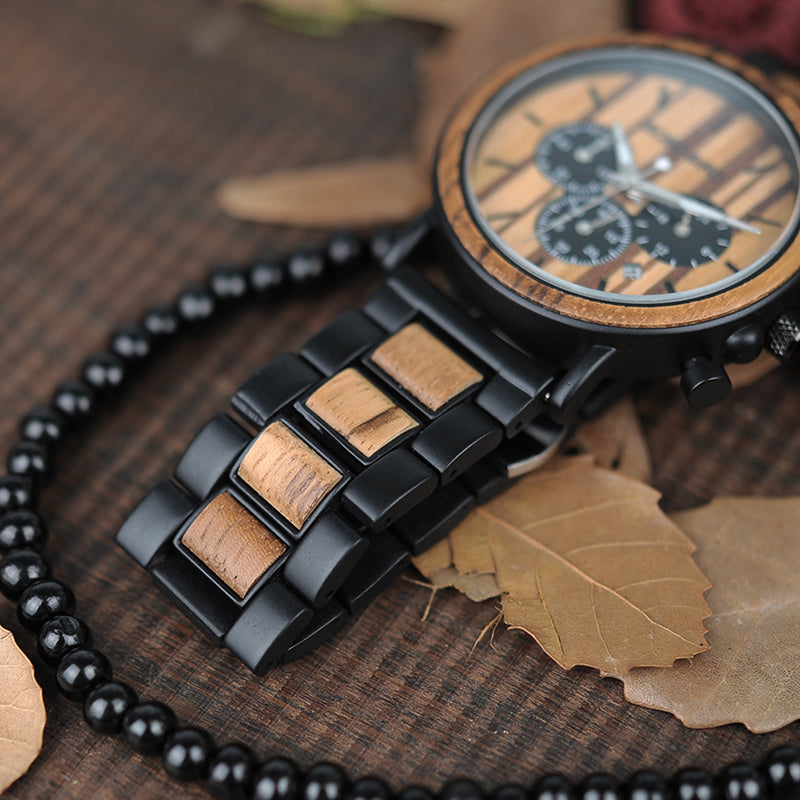 Unique Dial Stopwatch Bamboo Wooden Watches Men Wrist