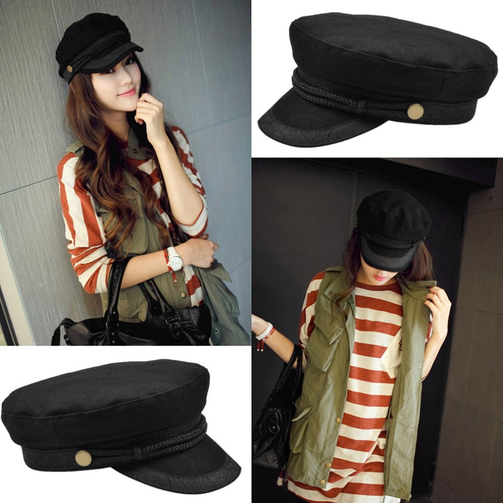 Women Military Beret Hats Sailor Caps Flat Bone Casquette