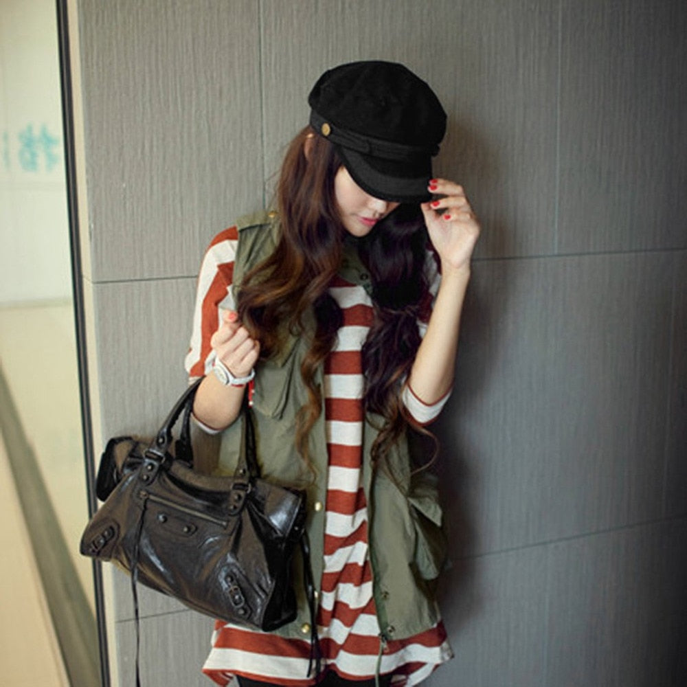 Women Military Beret Hats Sailor Caps Flat Bone Casquette