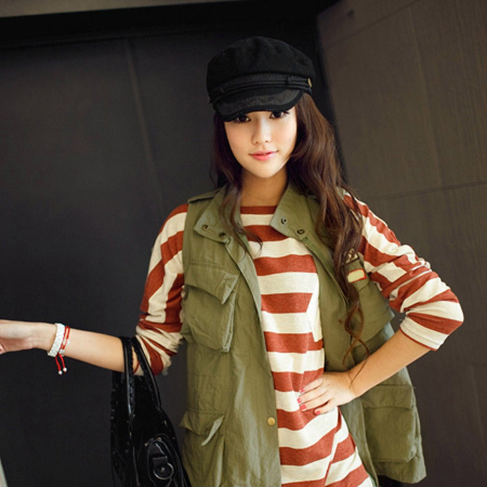 Women Military Beret Hats Sailor Caps Flat Bone Casquette