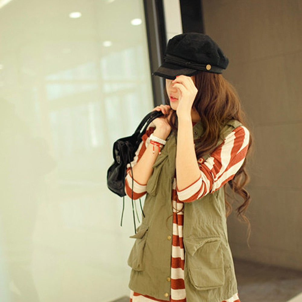 Women Military Beret Hats Sailor Caps Flat Bone Casquette